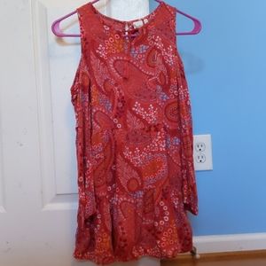 Cold shoulder Red patterned dress